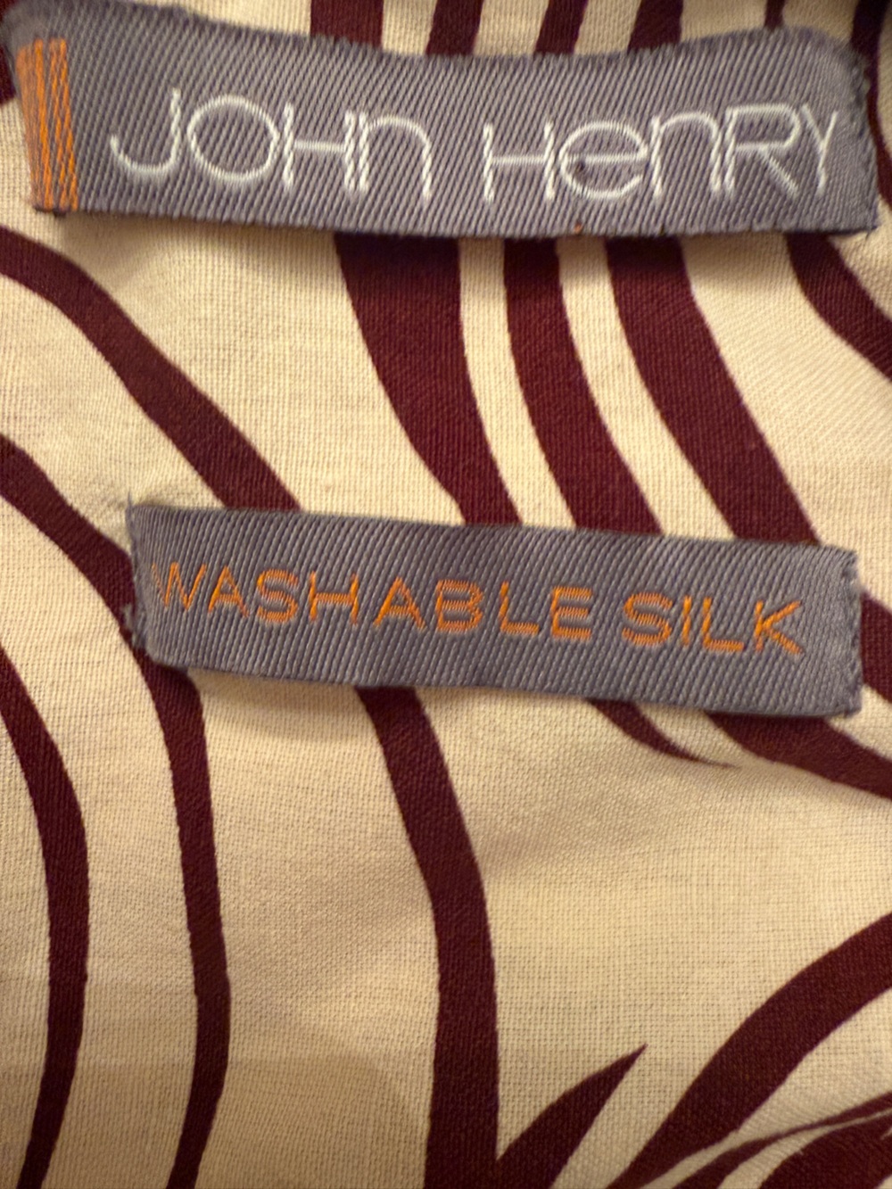 John Henry Washable Silk Abstract Swirl Camp Shirt Men’s XL Brown Cream Resort - Picture 7 of 12